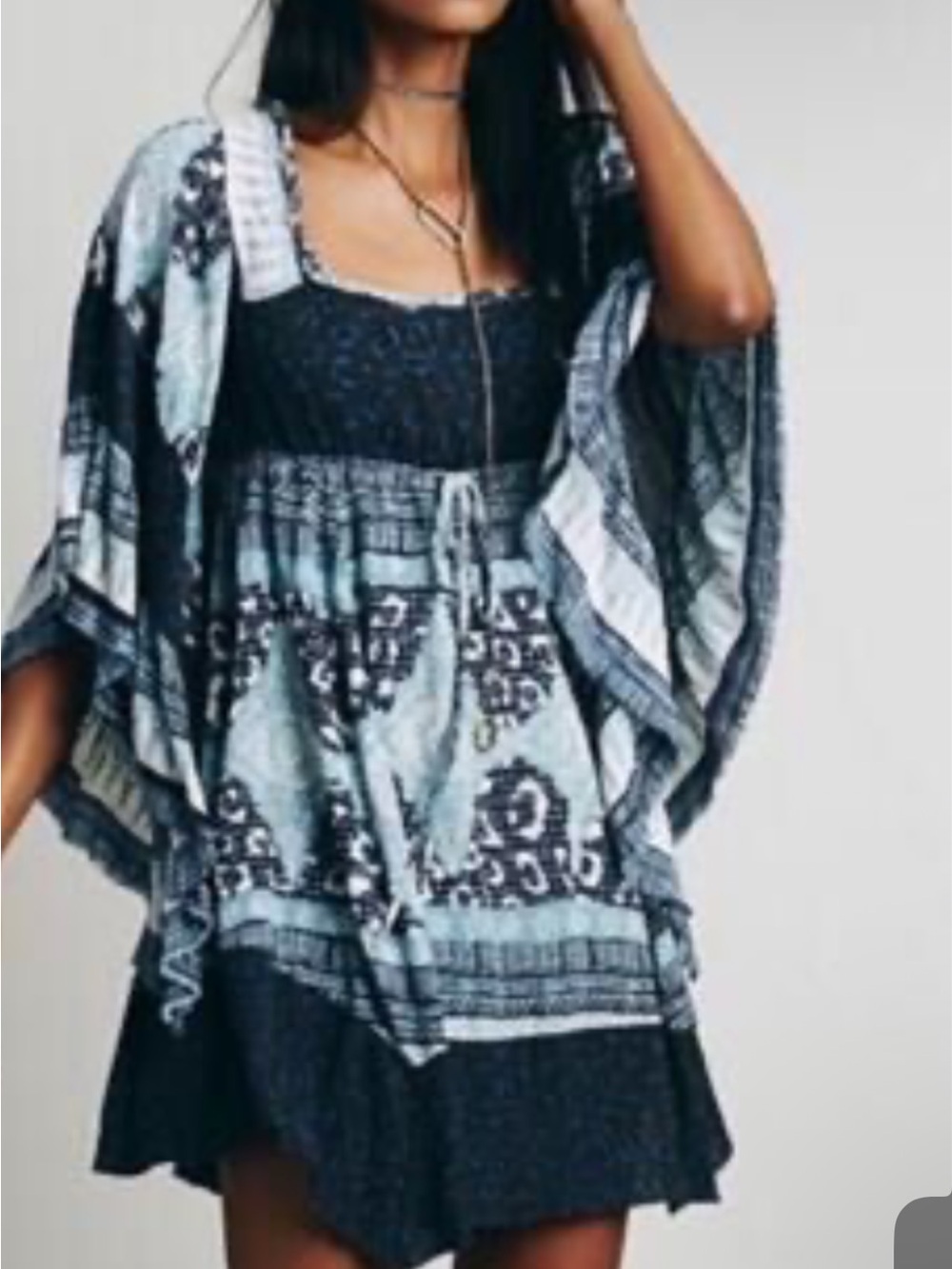 Free People heart of gold Slate Blue Printed Boho dress